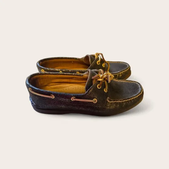EXCELLENT Sperry Gold Cup Metallic Gold-Infused Leather Boat Shoes-Man7.5/Woman9 - Picture 2 of 4